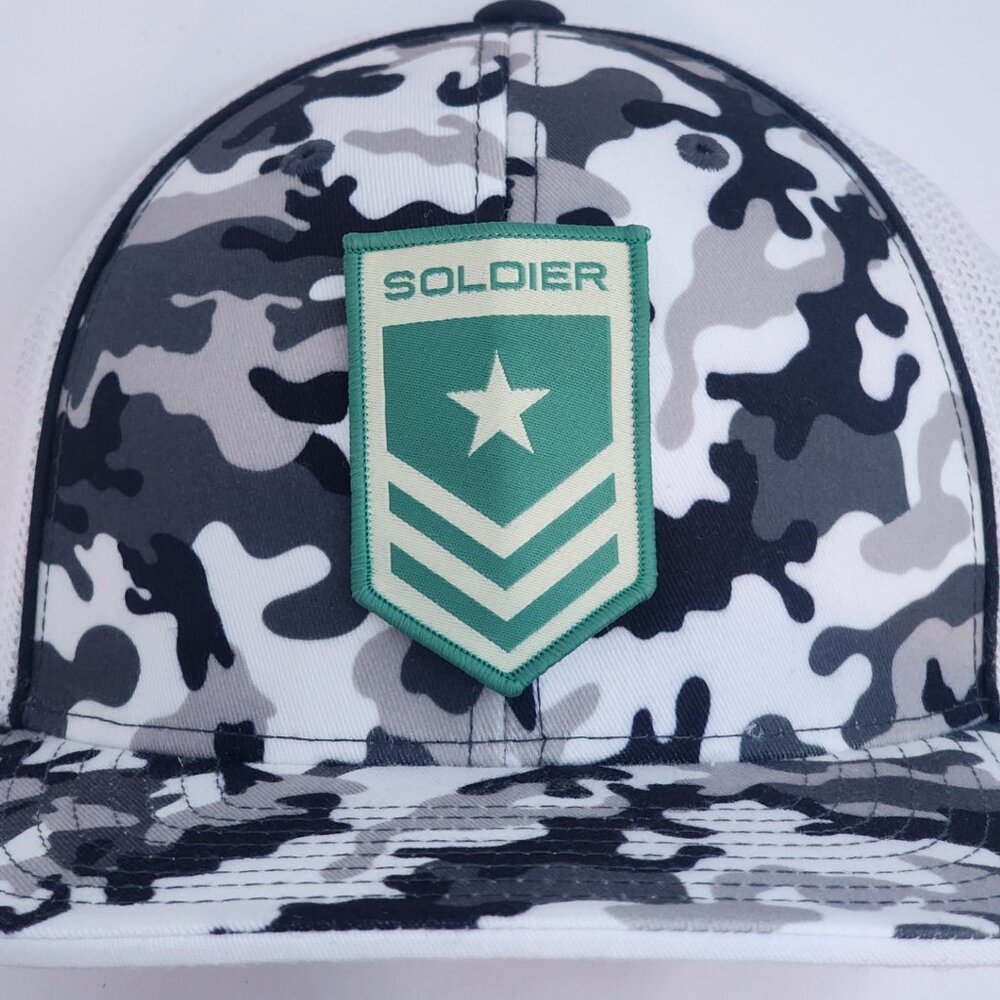 SOLDIER Patched Pacific Headwear Snow Camo Flexfit Trucker Hat